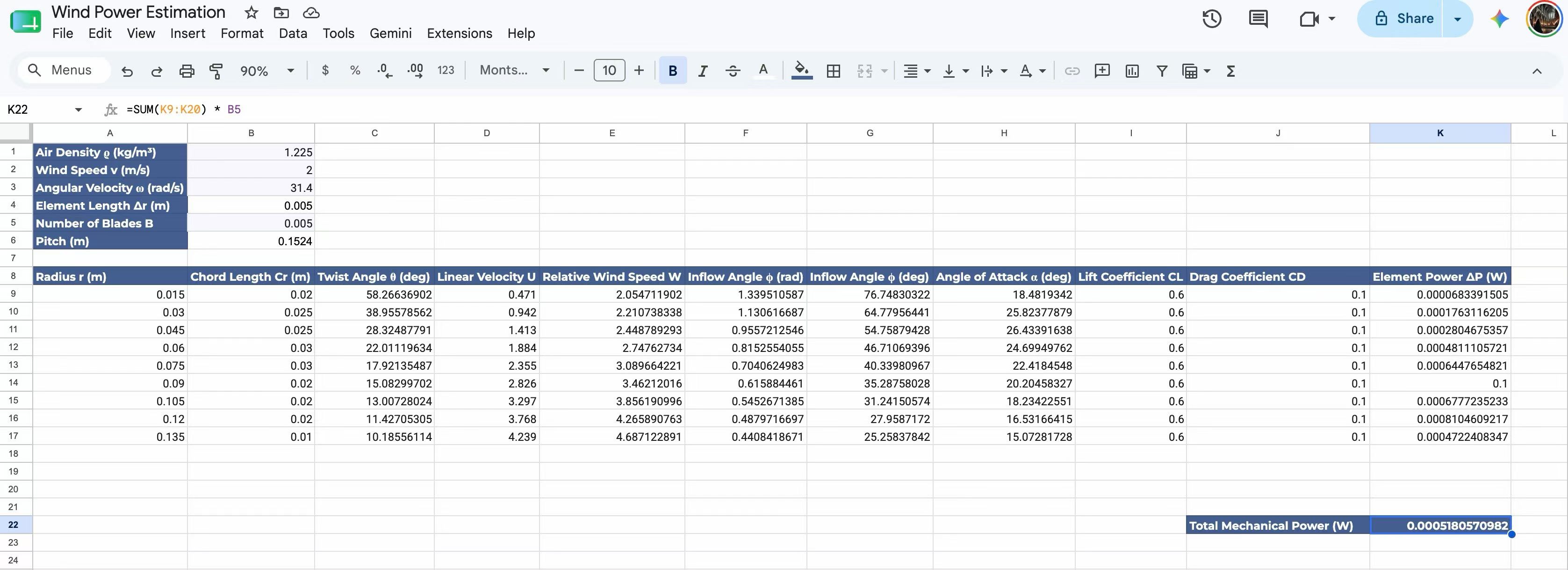 Excel Numerical BEMT Integration Model